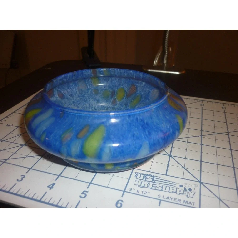 Vintage Lavorazione Arte Murano Blue Splatter Art Glass Bowl Made in Italy 6.5